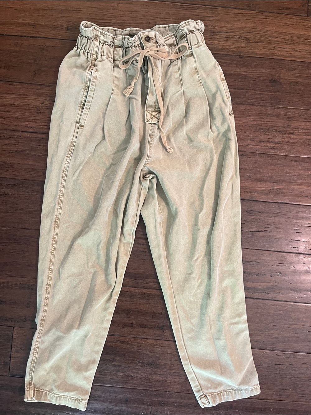 Free People Light Khaki Drawstring Paperbag Waist Pants